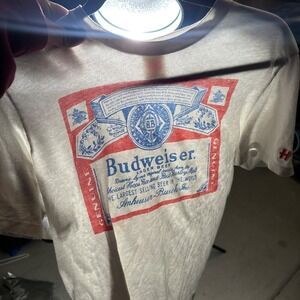 Homage Budweiser Shirt Mens Small White Ringer Thin Made in USA Promo Tee Remake